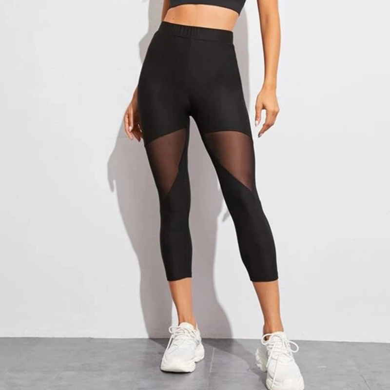 Black Mesh Elastic Capri legging