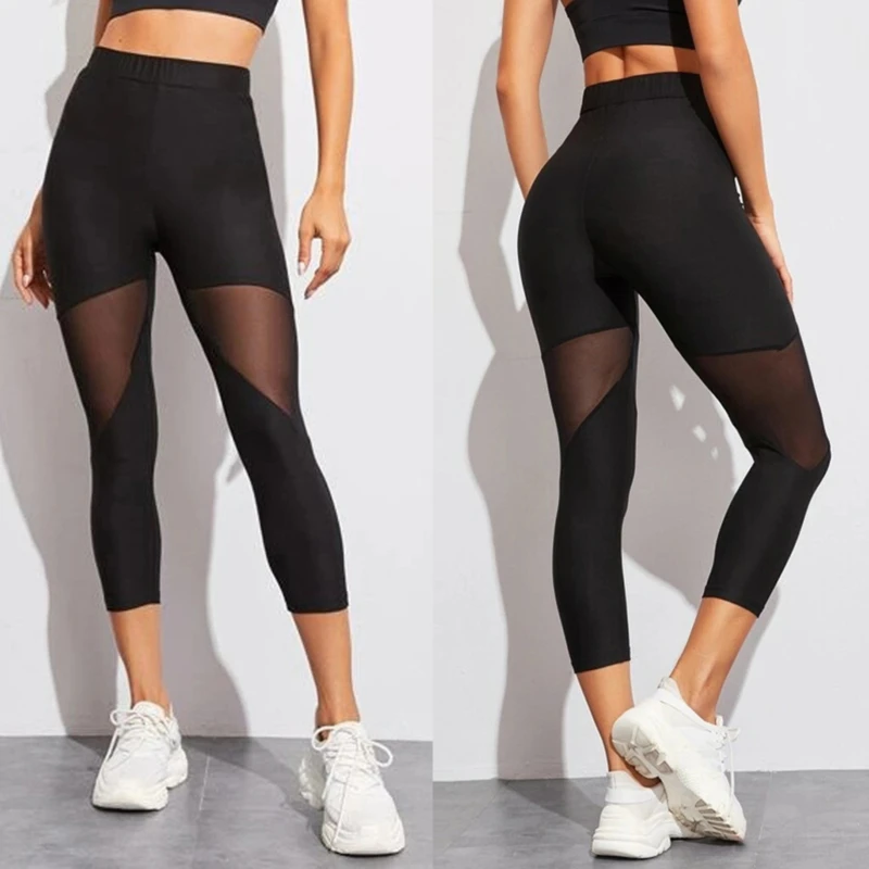 Black Mesh Elastic Capri legging - Image 3