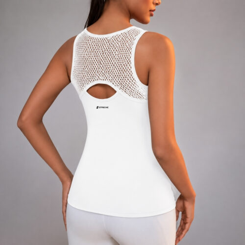 Powerista White Sleeveless Mesh Panel Workout Top