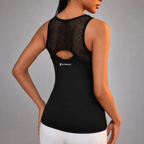 Powerista Black Sleeveless Mesh Panel Workout Top