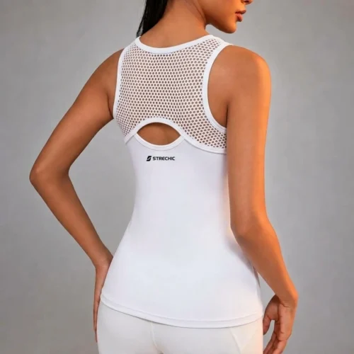 Powerista White Sleeveless Mesh Panel Workout Top