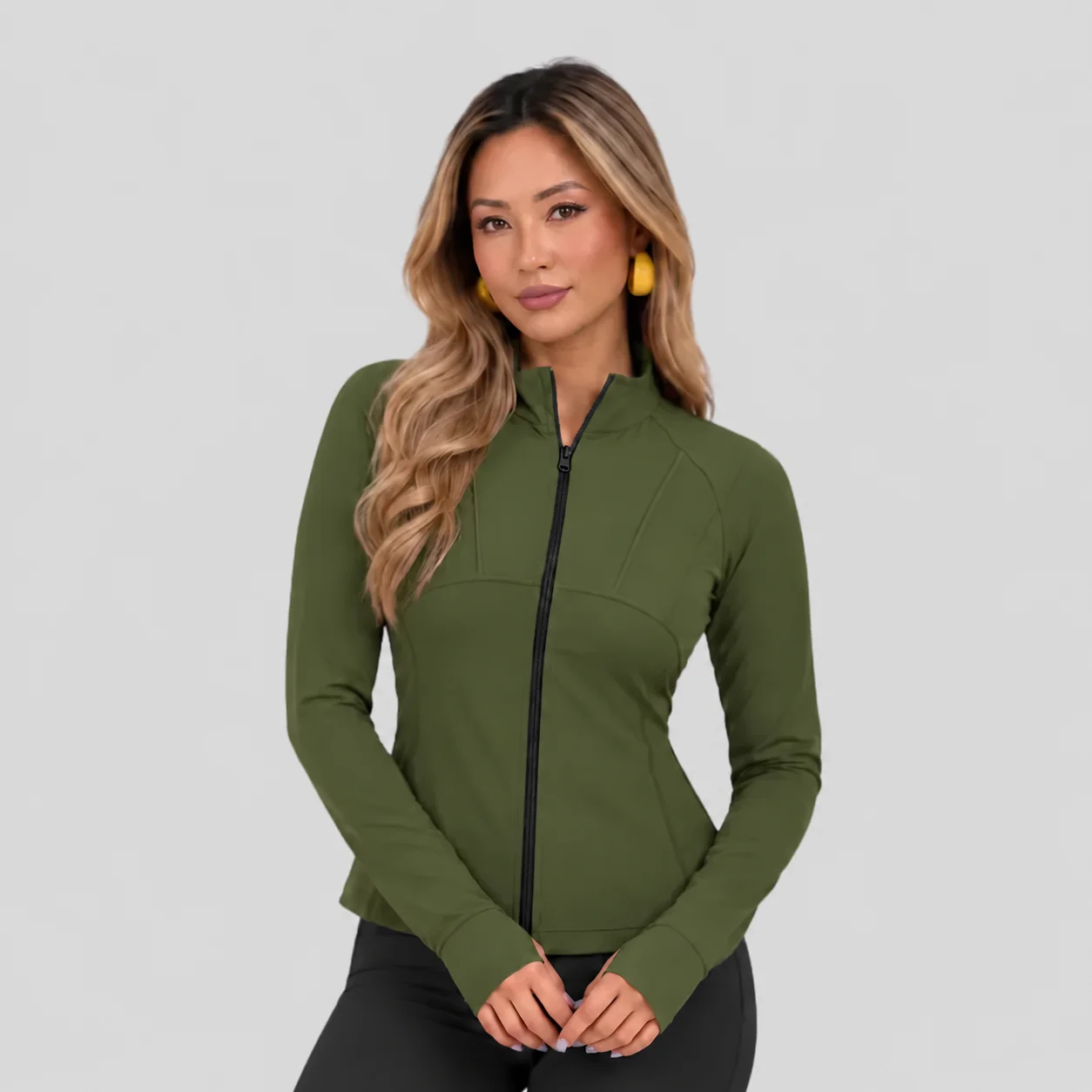 Women's Athletic Zip-Up Jacket olive - Image 3