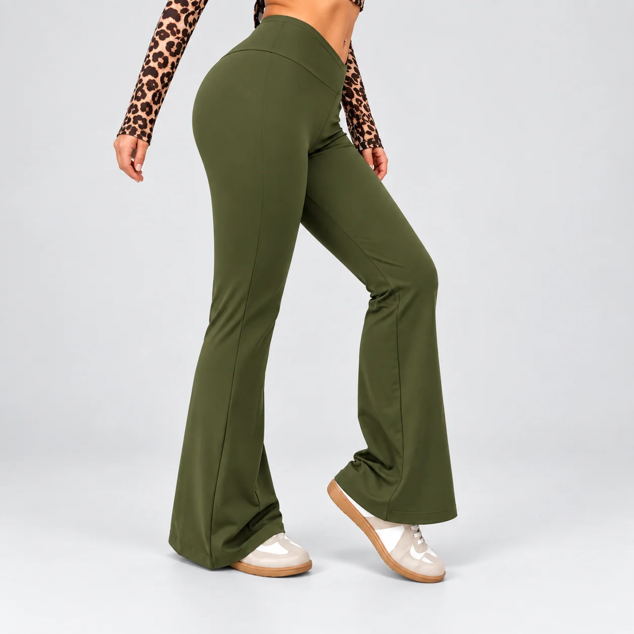 High Cross-Waist Flared Pant Olive - Image 2