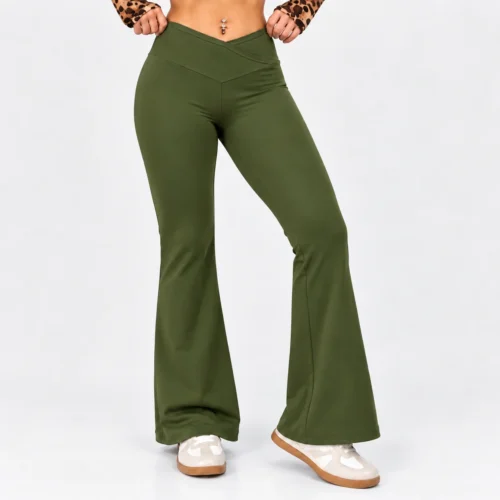 High Cross-Waist Flared Pant Olive