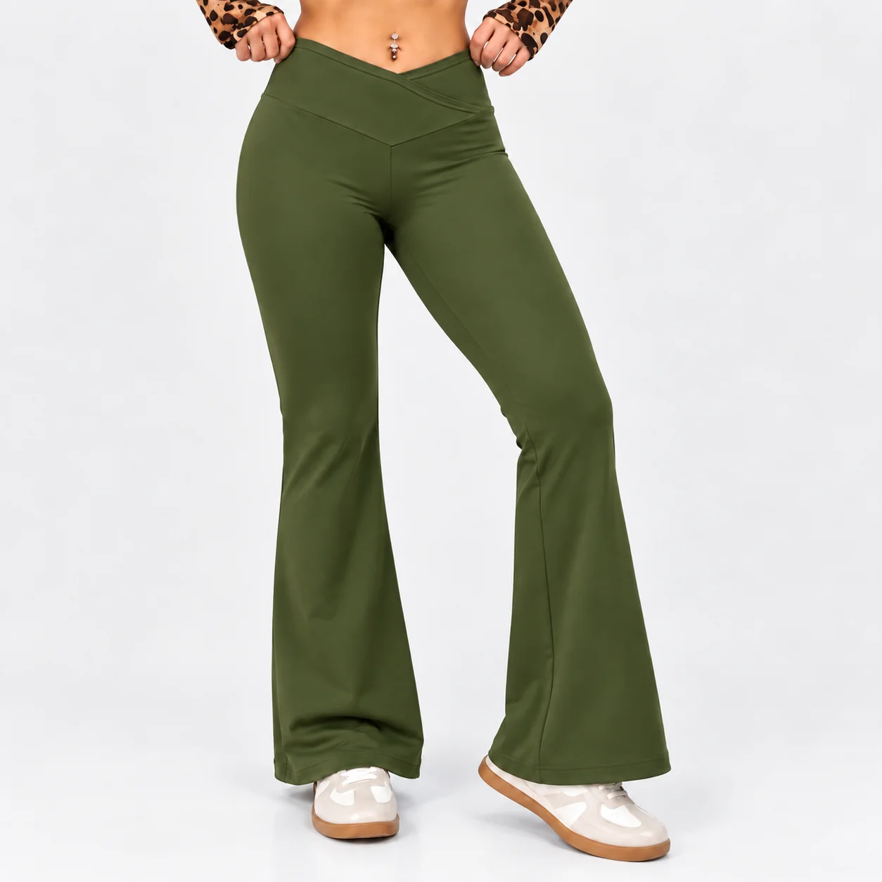 High Cross-Waist Flared Pant Olive