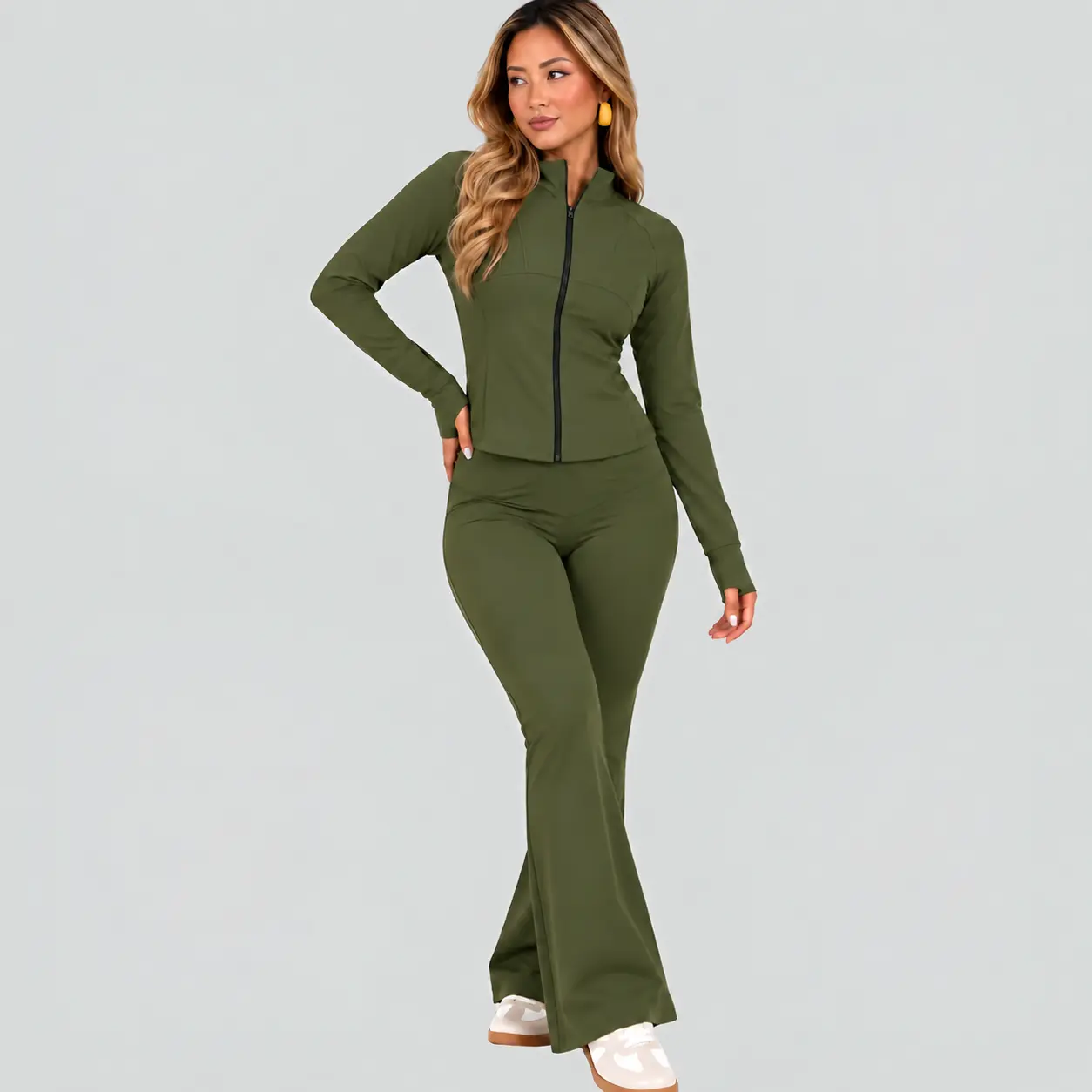 Olive Sculpt Flare Co-Ord Set