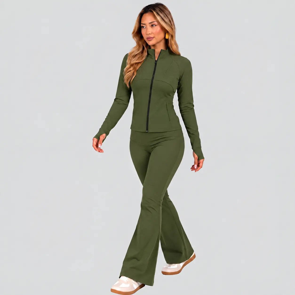 Olive Sculpt Flare Co-Ord Set - Image 5