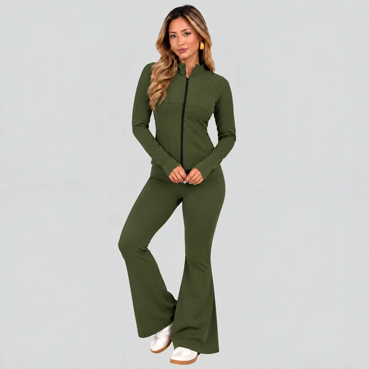 Olive Sculpt Flare Co-Ord Set - Image 4