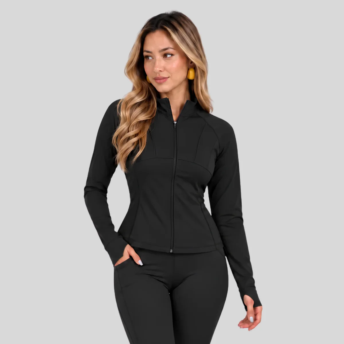 Women's Athletic Zip-Up Jacket Black - Image 3
